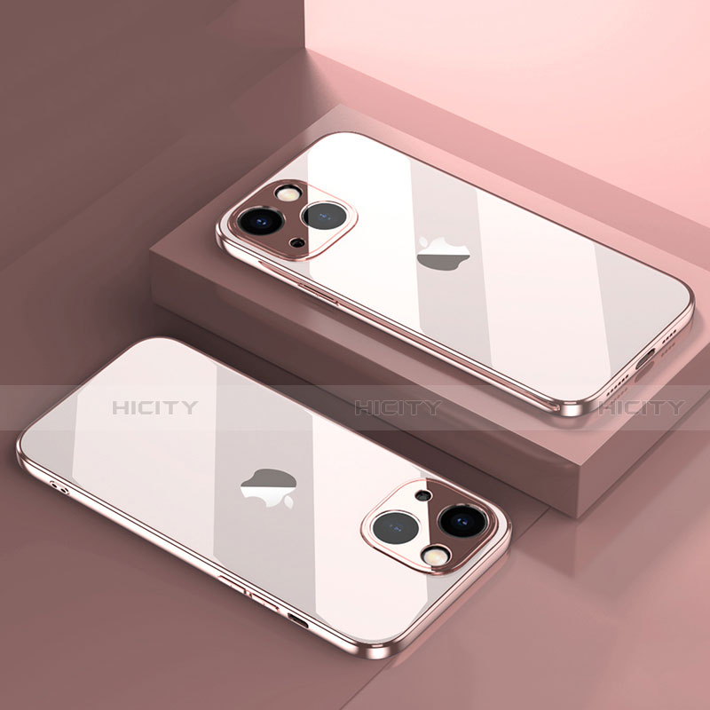 Custodia Silicone Trasparente Ultra Sottile Cover Morbida H05 per Apple iPhone 13 Mini Oro Rosa