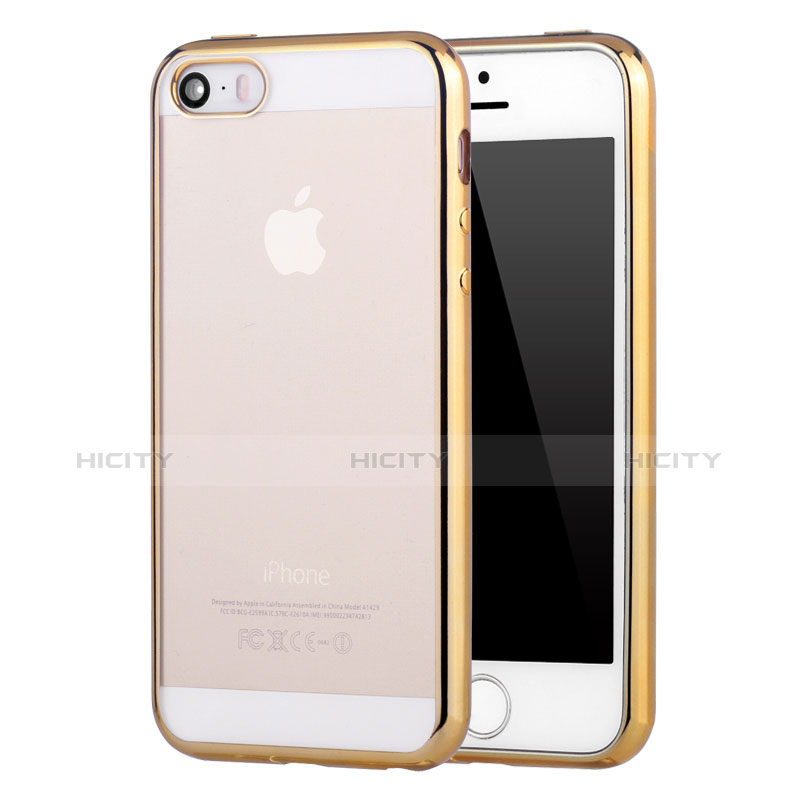 Custodia Silicone Trasparente Ultra Sottile Cover Morbida H05 per Apple iPhone 5 Oro
