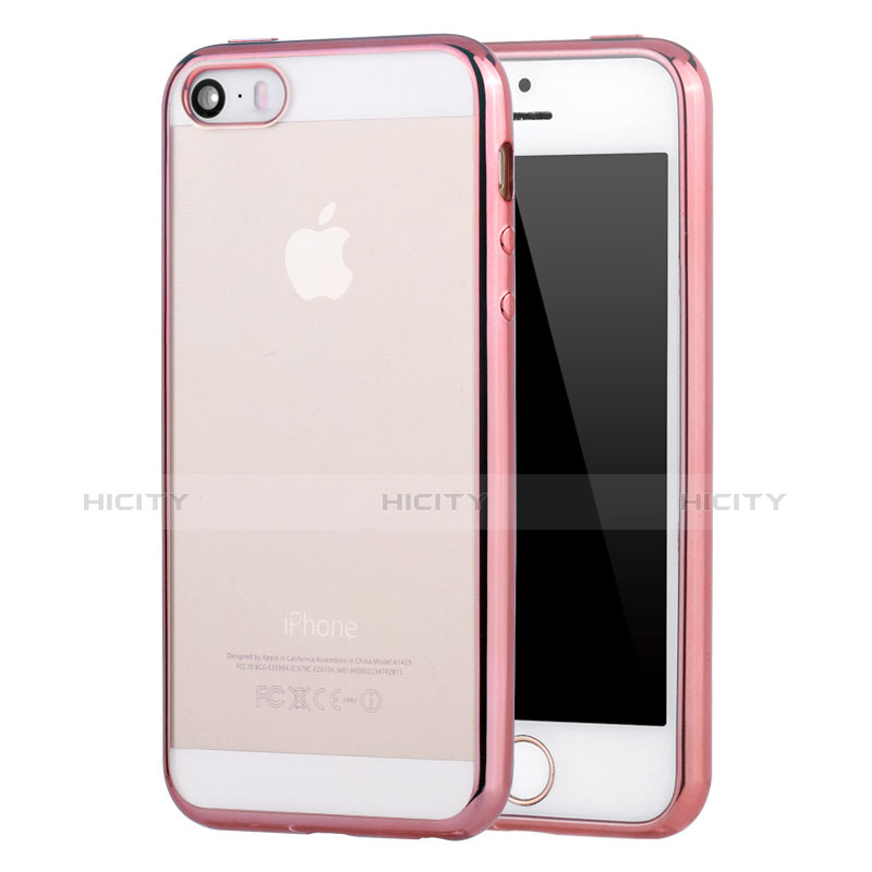 Custodia Silicone Trasparente Ultra Sottile Cover Morbida H05 per Apple iPhone 5 Oro Rosa