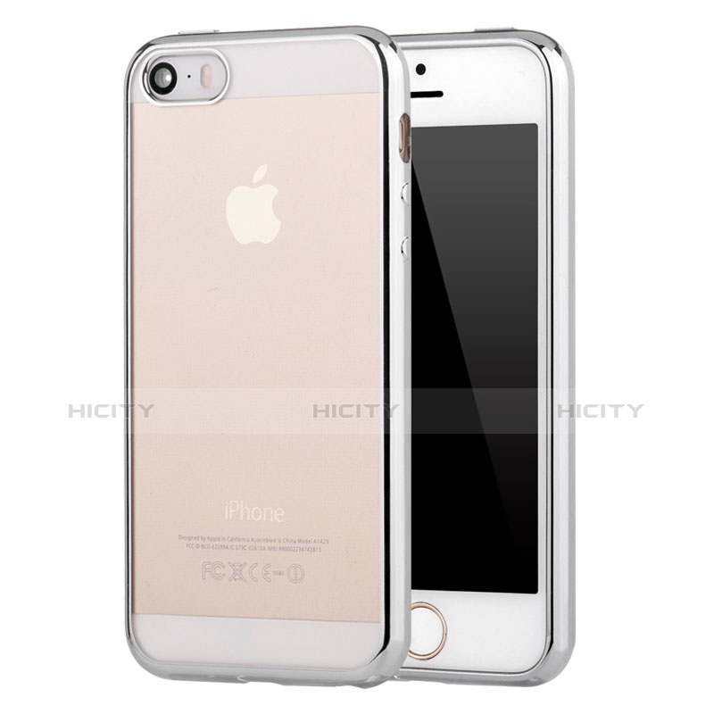 Custodia Silicone Trasparente Ultra Sottile Cover Morbida H05 per Apple iPhone 5S Argento