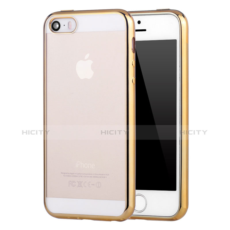 Custodia Silicone Trasparente Ultra Sottile Cover Morbida H05 per Apple iPhone SE Oro