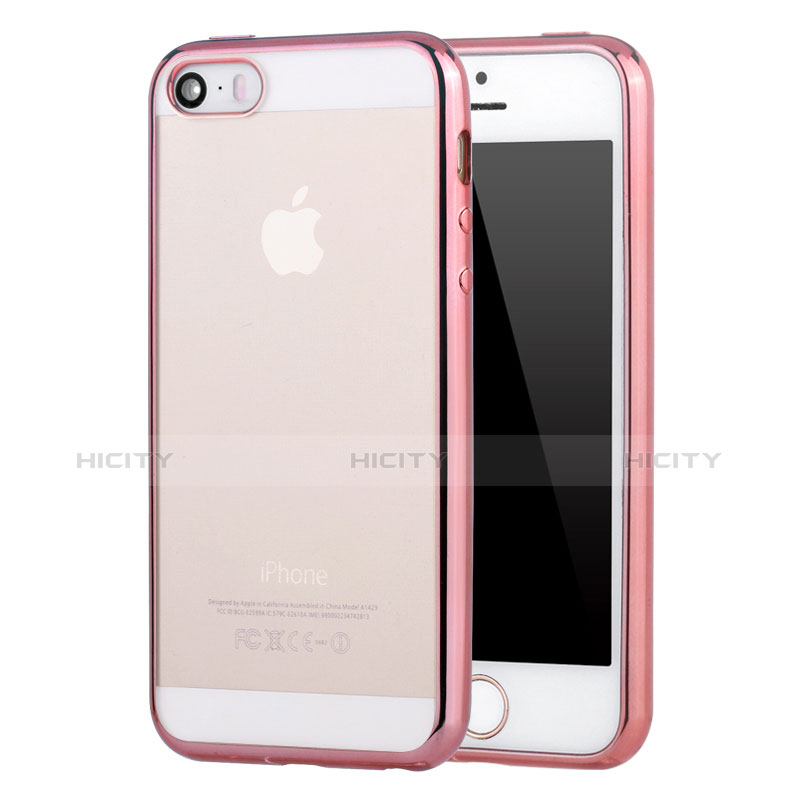 Custodia Silicone Trasparente Ultra Sottile Cover Morbida H05 per Apple iPhone SE Oro Rosa