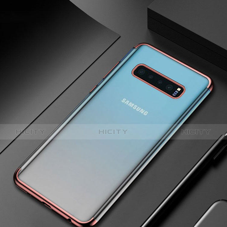 Custodia Silicone Trasparente Ultra Sottile Cover Morbida H06 per Samsung Galaxy S10 Plus Oro Rosa