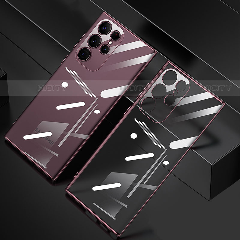 Custodia Silicone Trasparente Ultra Sottile Cover Morbida H06 per Samsung Galaxy S23 Ultra 5G Oro Rosa