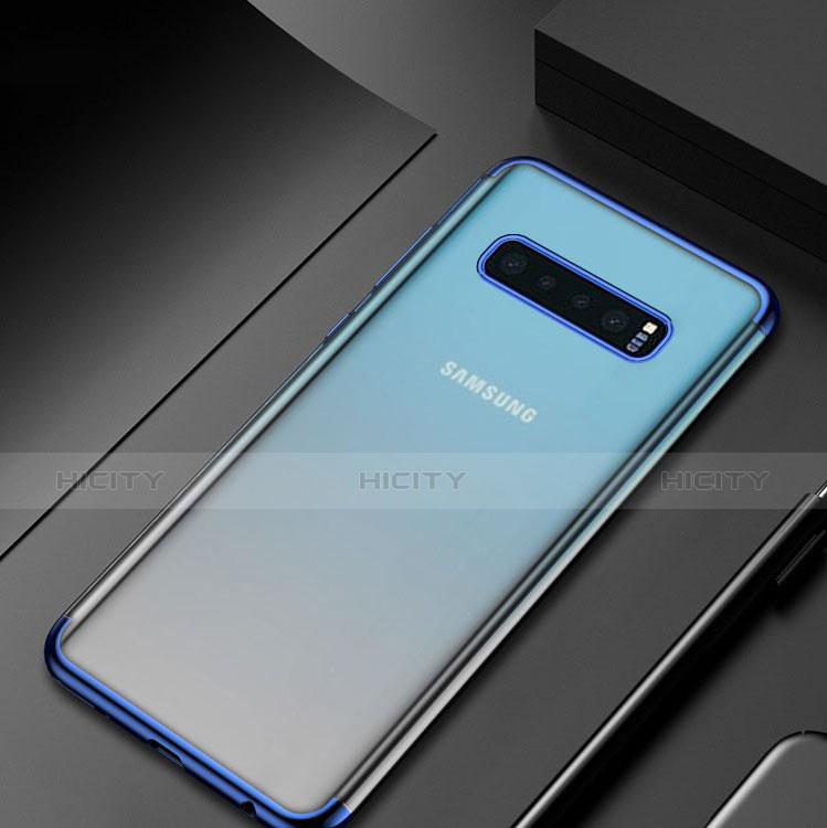 Custodia Silicone Trasparente Ultra Sottile Cover Morbida H07 per Samsung Galaxy S10 Blu