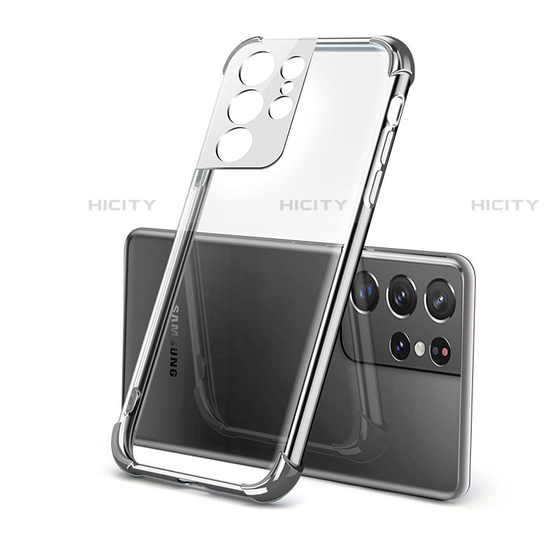 Custodia Silicone Trasparente Ultra Sottile Cover Morbida H09 per Samsung Galaxy S22 Ultra 5G Argento