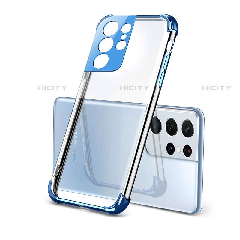 Custodia Silicone Trasparente Ultra Sottile Cover Morbida H09 per Samsung Galaxy S22 Ultra 5G Blu