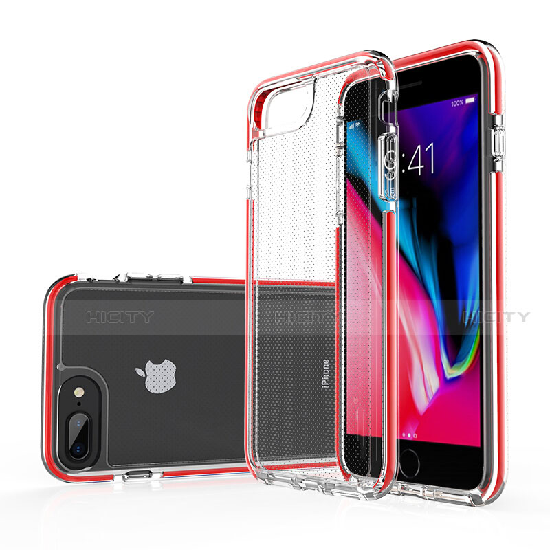 Custodia Silicone Trasparente Ultra Sottile Cover Morbida HT01 per Apple iPhone 7 Plus Rosso