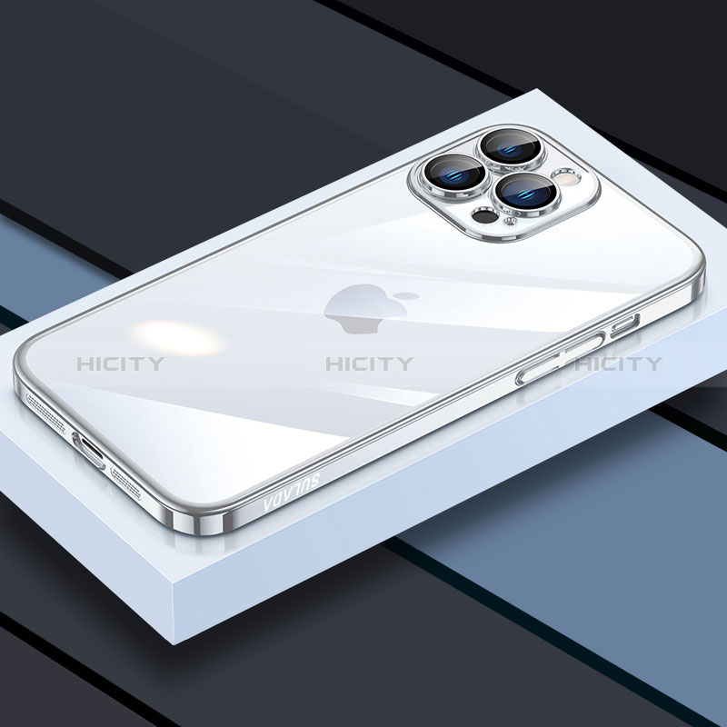 Custodia Silicone Trasparente Ultra Sottile Cover Morbida LD4 per Apple iPhone 13 Pro Argento
