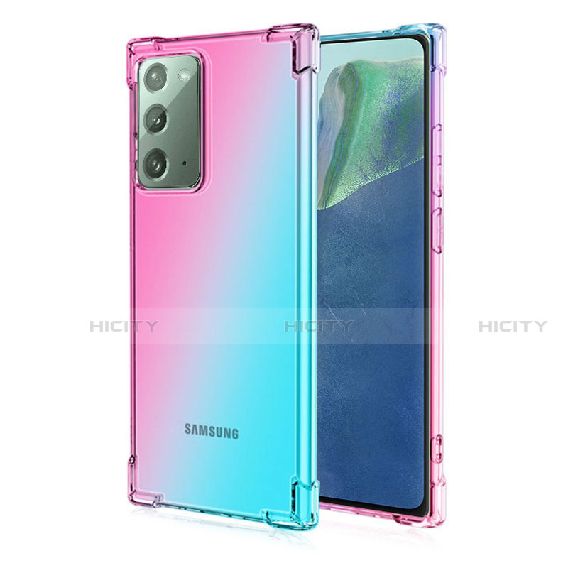 Custodia Silicone Trasparente Ultra Sottile Cover Morbida N01 per Samsung Galaxy Note 20 5G Ciano