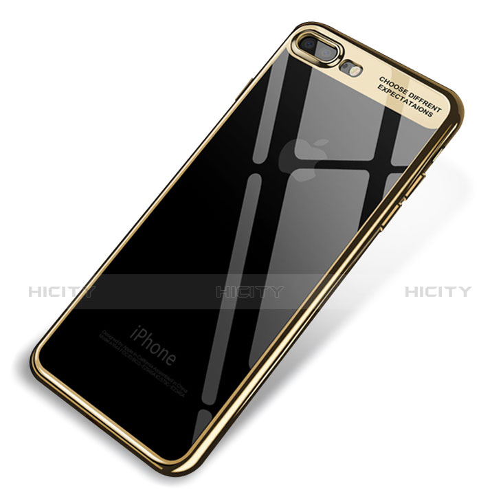 Custodia Silicone Trasparente Ultra Sottile Cover Morbida Q03 per Apple iPhone 8 Plus Oro