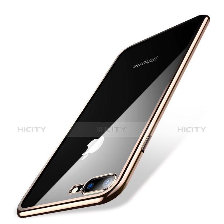 Custodia Silicone Trasparente Ultra Sottile Cover Morbida Q04 per Apple iPhone 8 Plus Oro