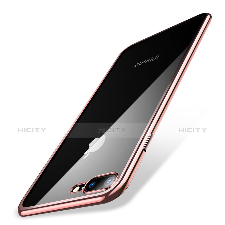 Custodia Silicone Trasparente Ultra Sottile Cover Morbida Q04 per Apple iPhone 8 Plus Oro Rosa