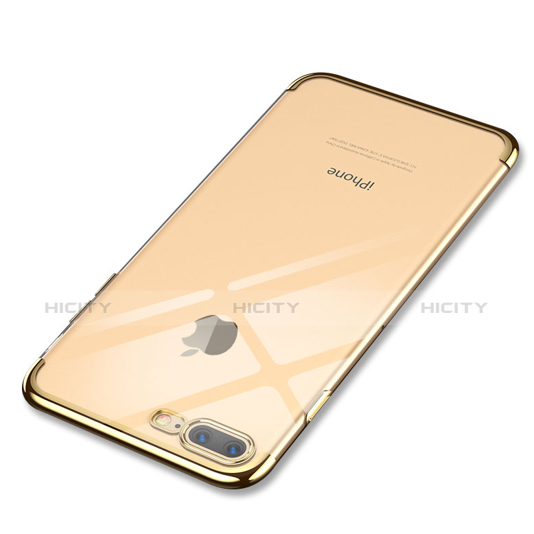 Custodia Silicone Trasparente Ultra Sottile Cover Morbida Q05 per Apple iPhone 8 Plus Oro