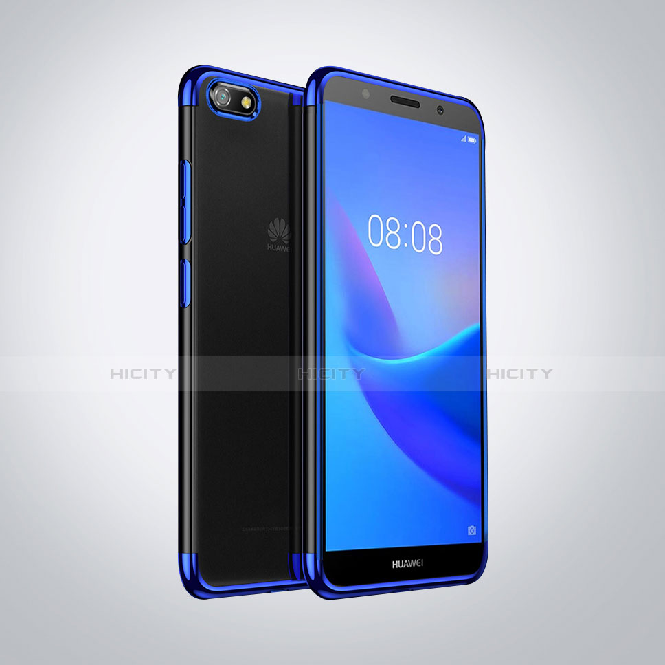 Custodia Silicone Trasparente Ultra Sottile Cover Morbida S01 per Huawei Enjoy 8e Lite Blu