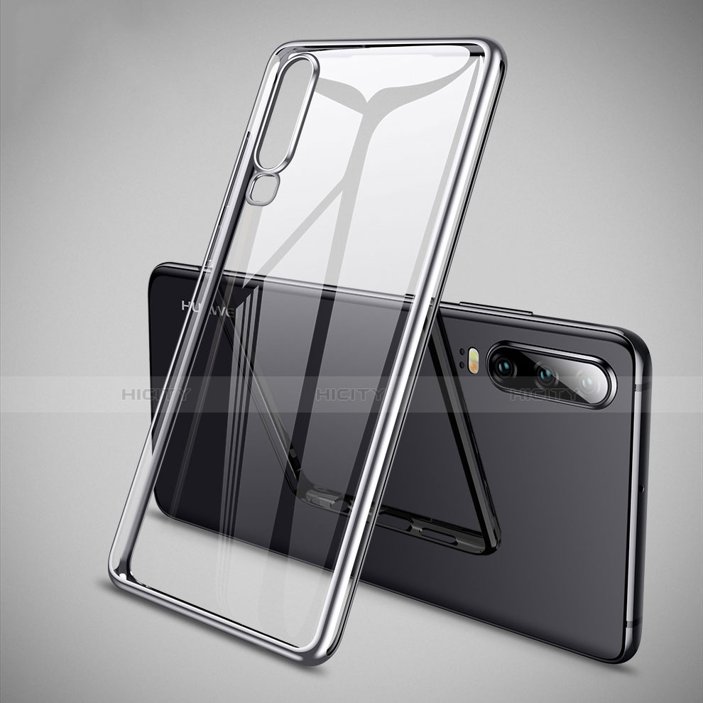 Custodia Silicone Trasparente Ultra Sottile Cover Morbida S01 per Huawei P30 Argento