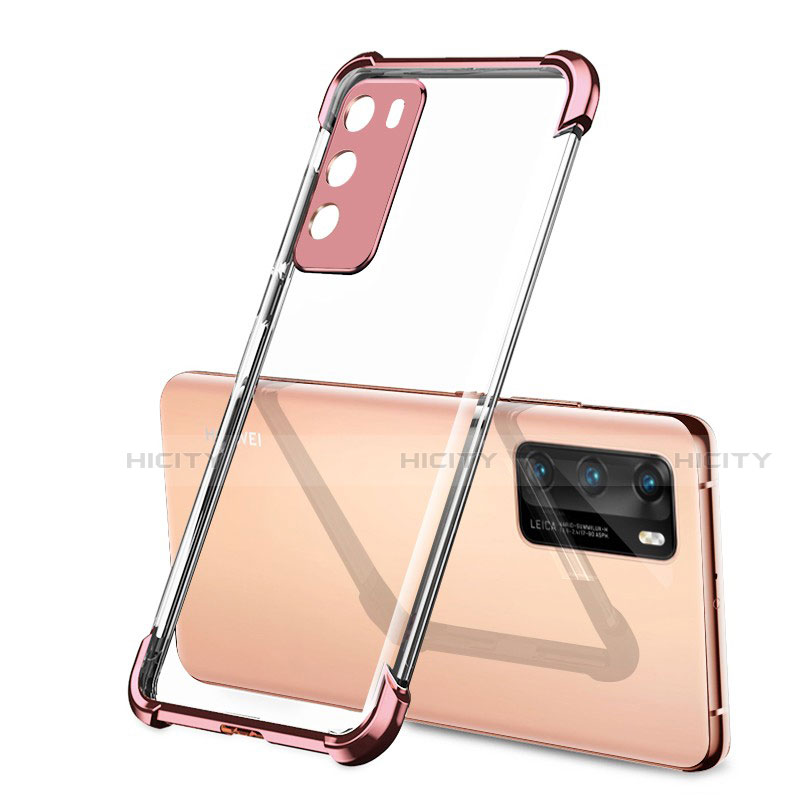 Custodia Silicone Trasparente Ultra Sottile Cover Morbida S01 per Huawei P40 Oro Rosa