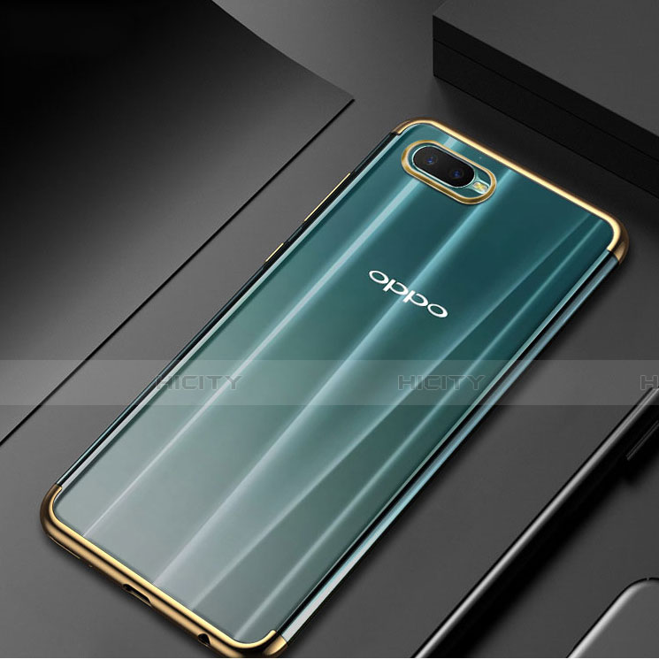 Custodia Silicone Trasparente Ultra Sottile Cover Morbida S01 per Oppo R17 Neo Oro