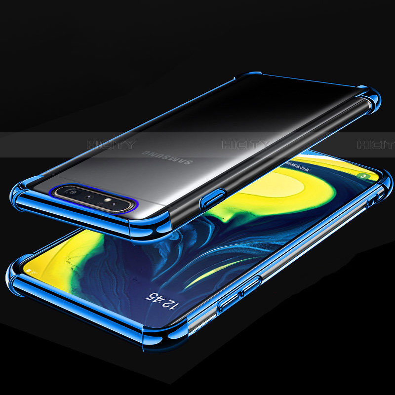 Custodia Silicone Trasparente Ultra Sottile Cover Morbida S01 per Samsung Galaxy A80 Blu