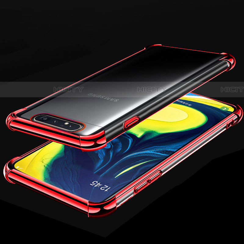 Custodia Silicone Trasparente Ultra Sottile Cover Morbida S01 per Samsung Galaxy A80 Rosso