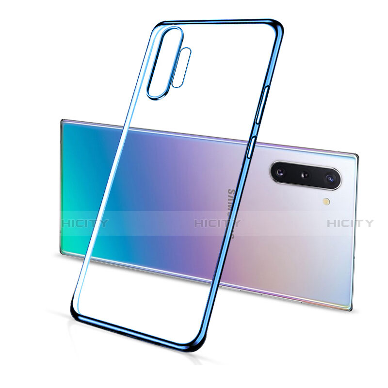 Custodia Silicone Trasparente Ultra Sottile Cover Morbida S01 per Samsung Galaxy Note 10 Plus Blu