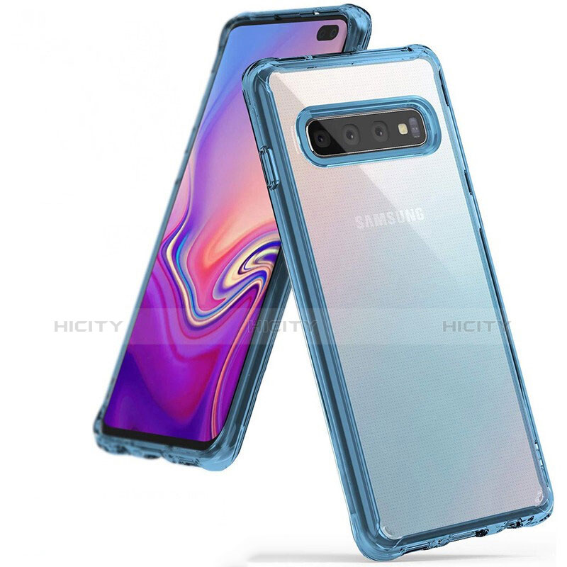 Custodia Silicone Trasparente Ultra Sottile Cover Morbida S01 per Samsung Galaxy S10 Plus Cielo Blu
