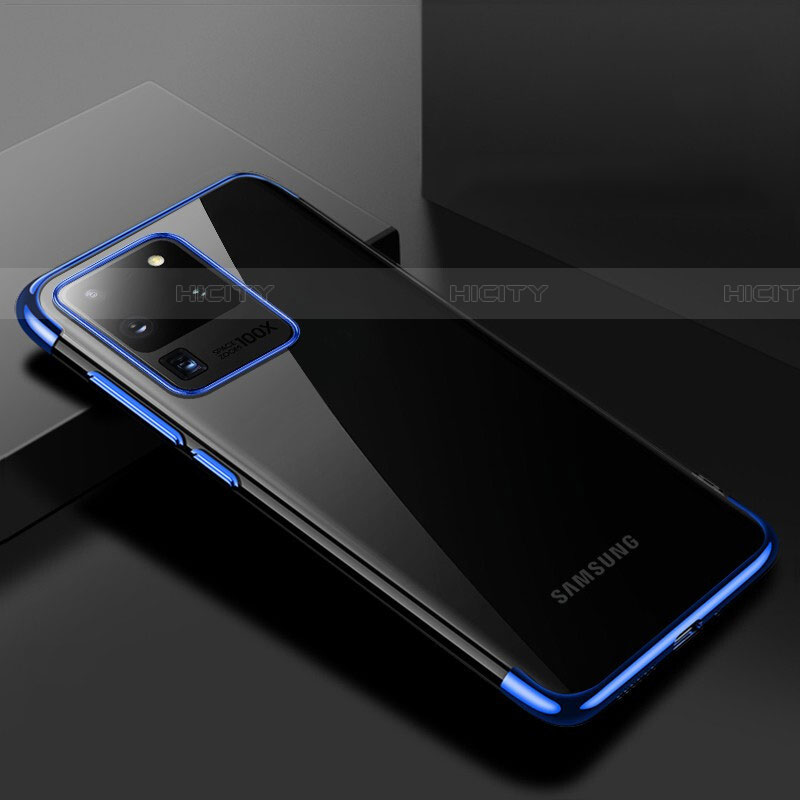 Custodia Silicone Trasparente Ultra Sottile Cover Morbida S01 per Samsung Galaxy S20 Ultra 5G Blu