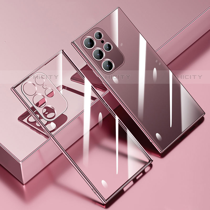 Custodia Silicone Trasparente Ultra Sottile Cover Morbida S01 per Samsung Galaxy S21 Ultra 5G Oro Rosa