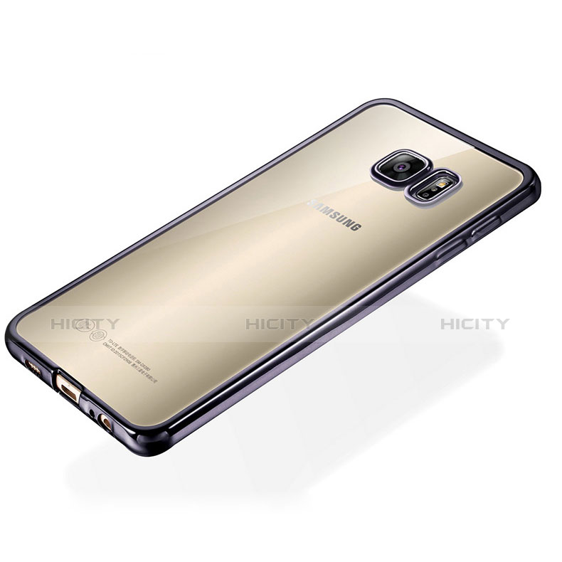 Custodia Silicone Trasparente Ultra Sottile Cover Morbida S01 per Samsung Galaxy S6 Edge+ Plus SM-G928F Nero