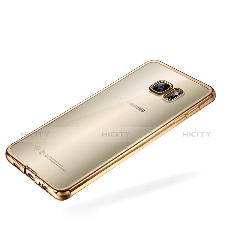 Custodia Silicone Trasparente Ultra Sottile Cover Morbida S01 per Samsung Galaxy S6 Edge+ Plus SM-G928F Oro