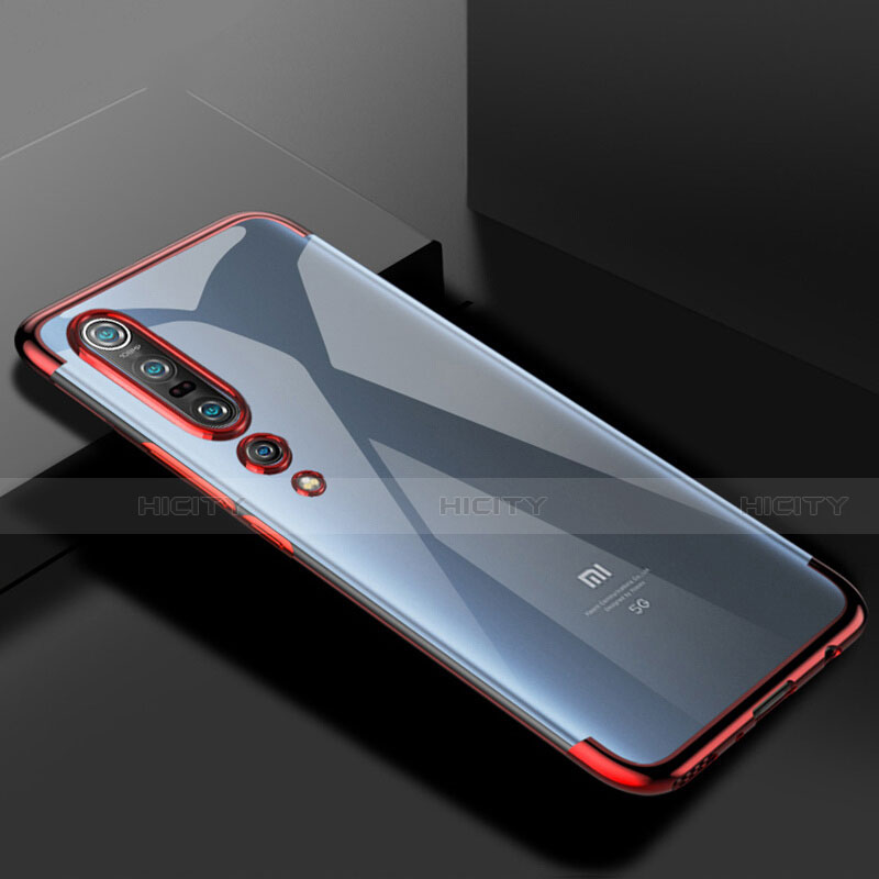 Custodia Silicone Trasparente Ultra Sottile Cover Morbida S01 per Xiaomi Mi 10 Pro Rosso