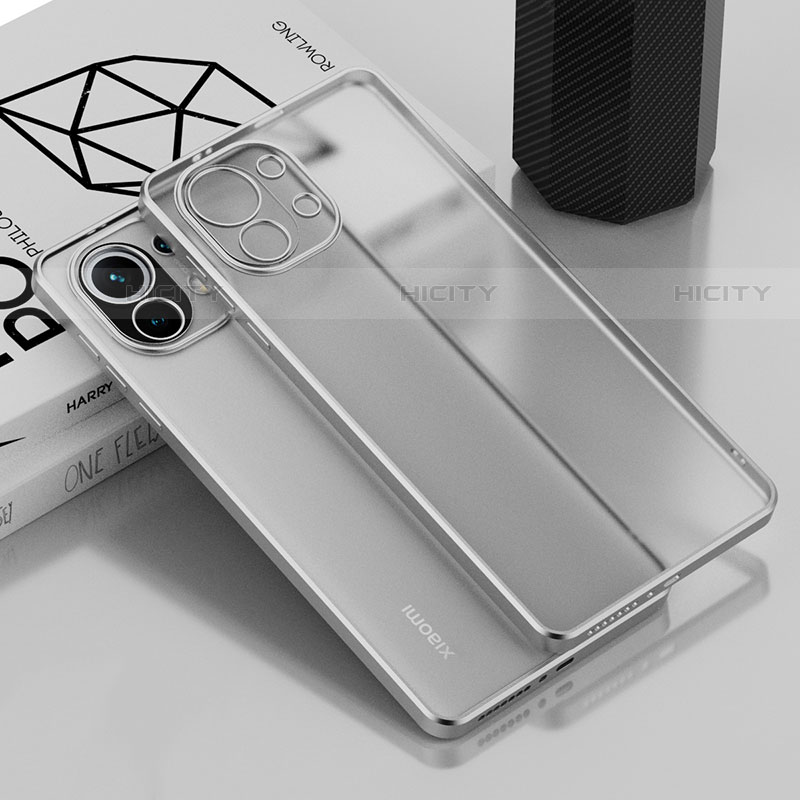 Custodia Silicone Trasparente Ultra Sottile Cover Morbida S01 per Xiaomi Mi 11 Lite 4G Argento