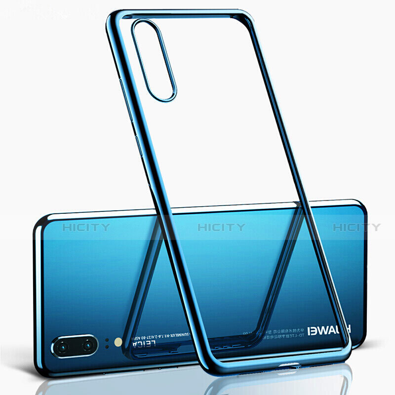 Custodia Silicone Trasparente Ultra Sottile Cover Morbida S02 per Huawei P20 Blu