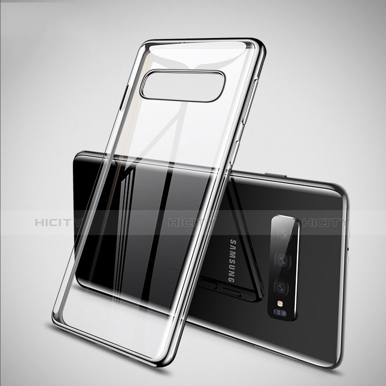Custodia Silicone Trasparente Ultra Sottile Cover Morbida S02 per Samsung Galaxy S10 Plus Argento