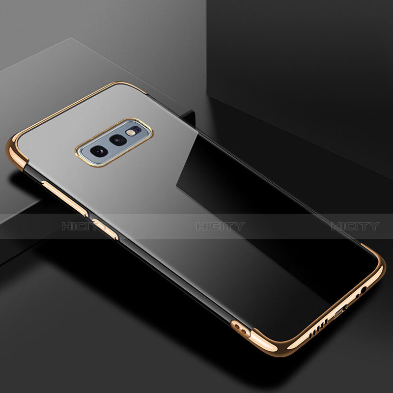 Custodia Silicone Trasparente Ultra Sottile Cover Morbida S02 per Samsung Galaxy S10e Oro
