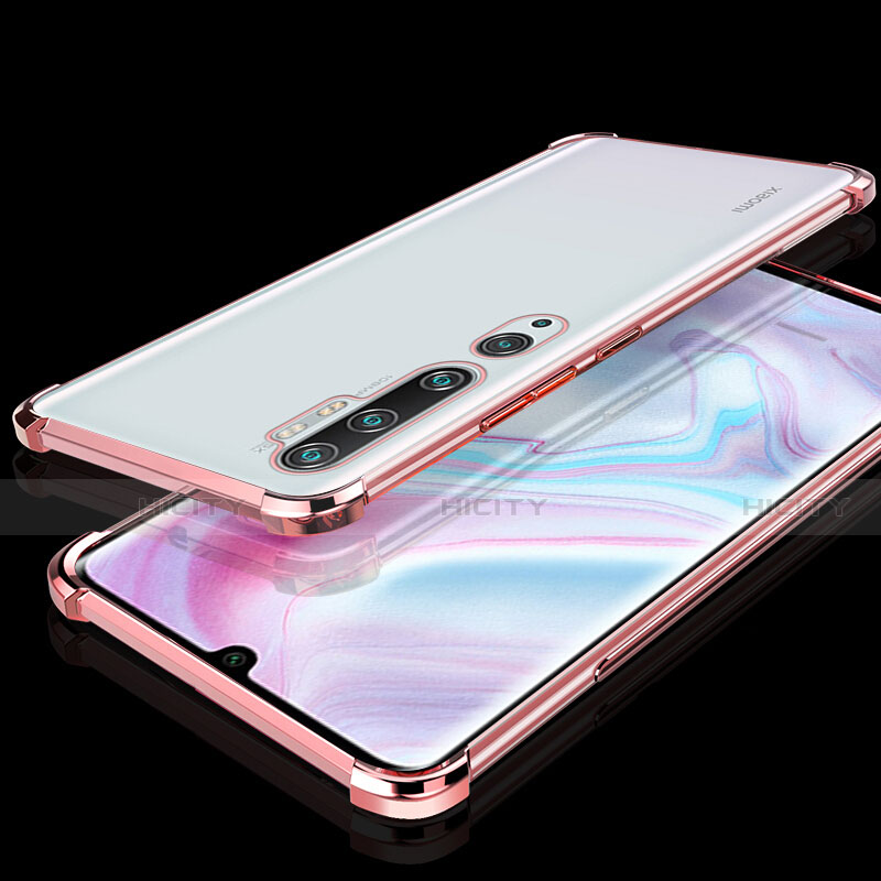 Custodia Silicone Trasparente Ultra Sottile Cover Morbida S02 per Xiaomi Mi Note 10 Pro Oro Rosa