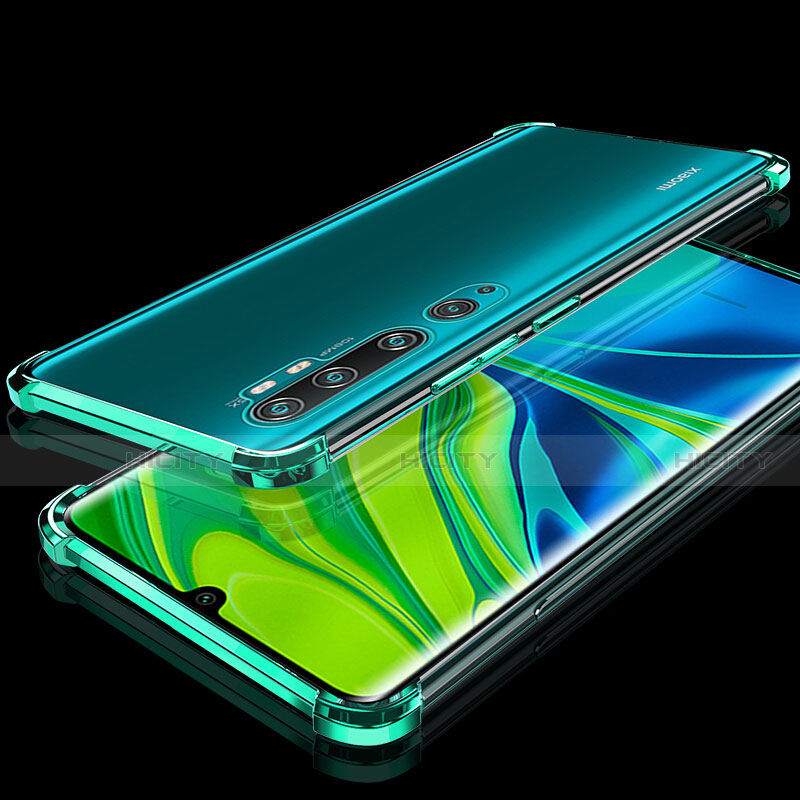 Custodia Silicone Trasparente Ultra Sottile Cover Morbida S02 per Xiaomi Mi Note 10 Pro Verde