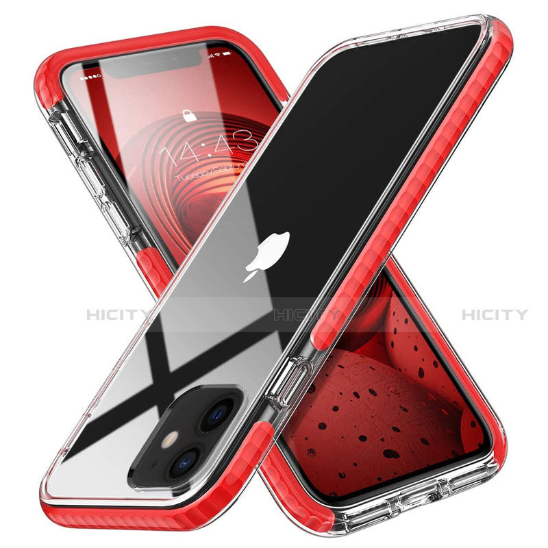Custodia Silicone Trasparente Ultra Sottile Cover Morbida S03 per Apple iPhone 12 Rosso