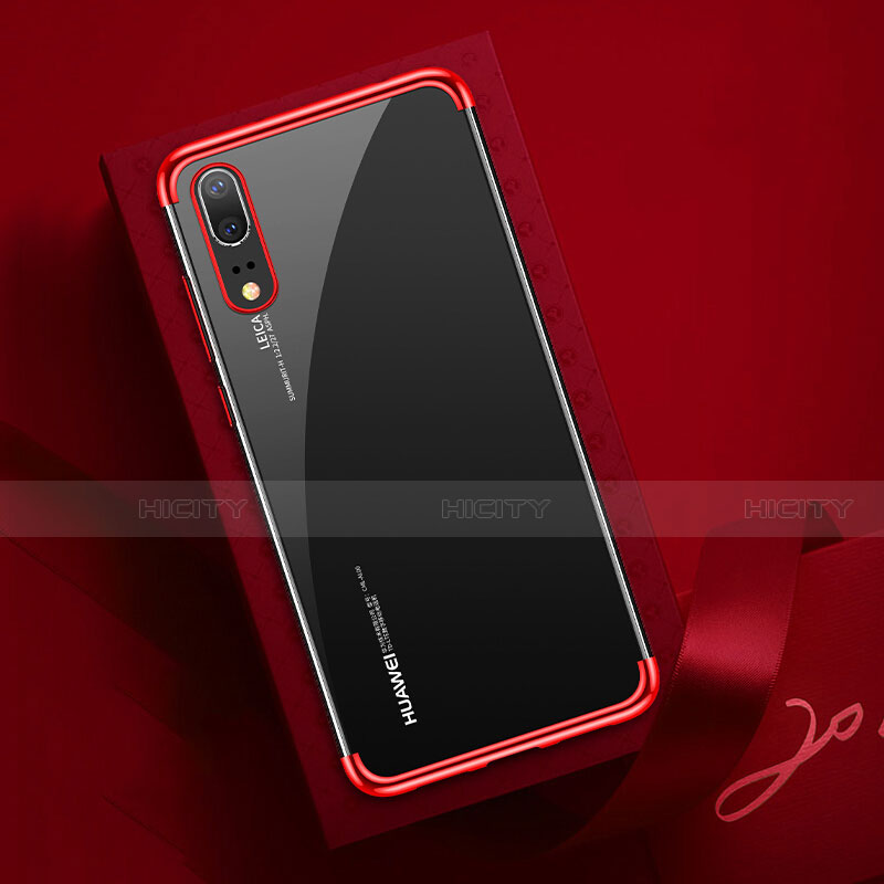 Custodia Silicone Trasparente Ultra Sottile Cover Morbida S03 per Huawei P20 Rosso