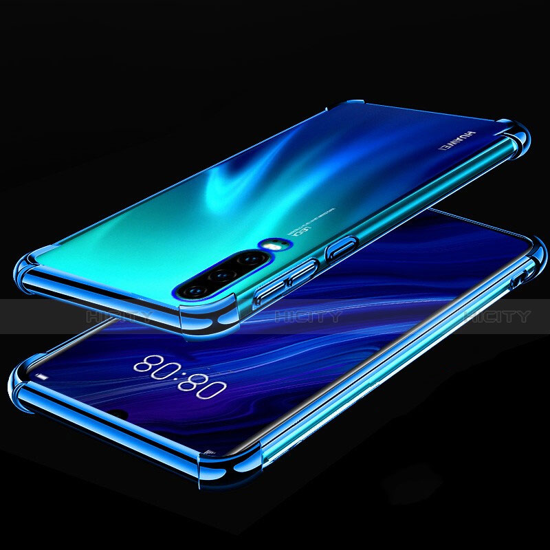 Custodia Silicone Trasparente Ultra Sottile Cover Morbida S03 per Huawei P30 Blu