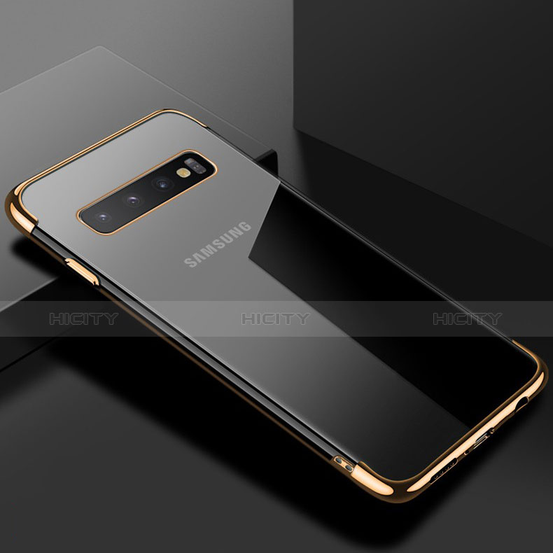 Custodia Silicone Trasparente Ultra Sottile Cover Morbida S03 per Samsung Galaxy S10 Oro