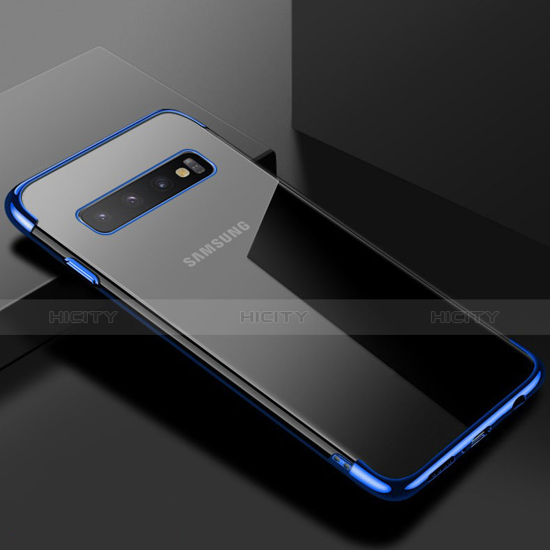 Custodia Silicone Trasparente Ultra Sottile Cover Morbida S03 per Samsung Galaxy S10 Plus Blu