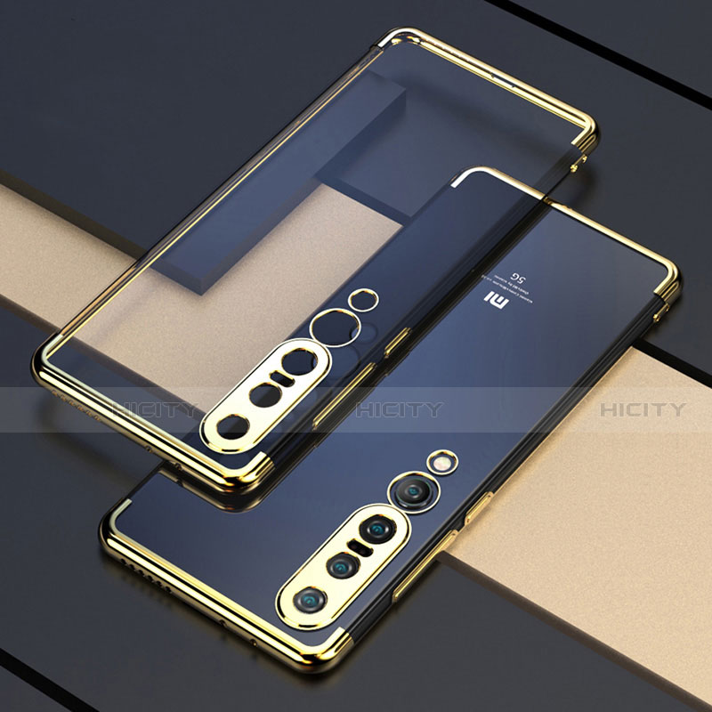 Custodia Silicone Trasparente Ultra Sottile Cover Morbida S03 per Xiaomi Mi 10 Pro Oro