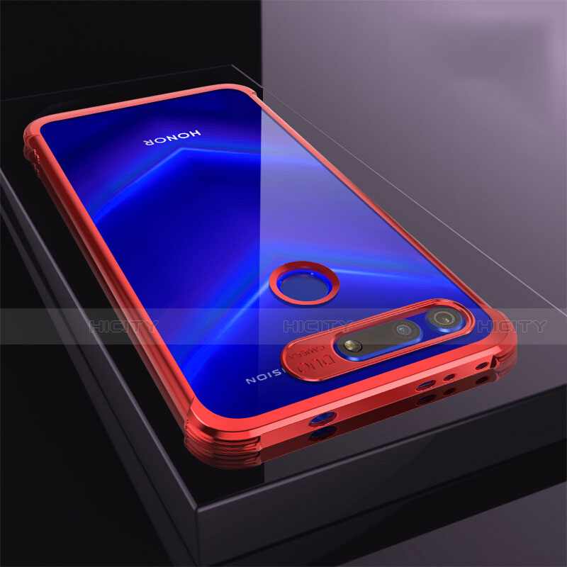 Custodia Silicone Trasparente Ultra Sottile Cover Morbida S04 per Huawei Honor V20 Rosso