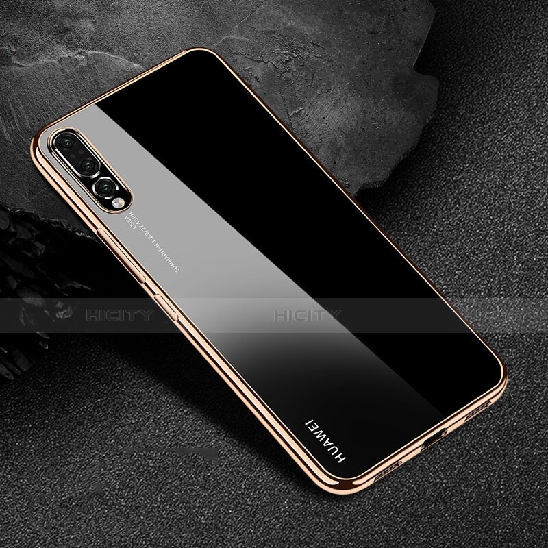 Custodia Silicone Trasparente Ultra Sottile Cover Morbida S04 per Huawei P20 Pro Oro