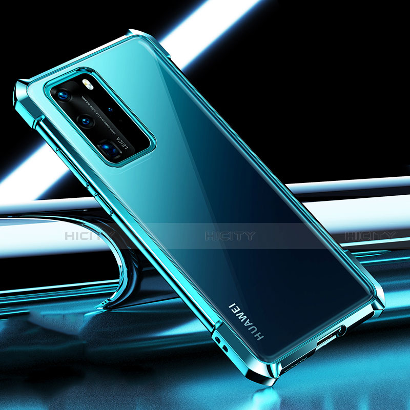 Custodia Silicone Trasparente Ultra Sottile Cover Morbida S04 per Huawei P40 Pro Ciano