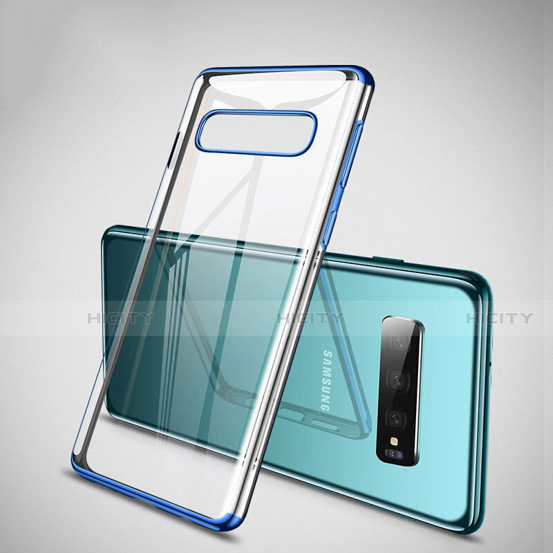 Custodia Silicone Trasparente Ultra Sottile Cover Morbida S04 per Samsung Galaxy S10 Plus Blu