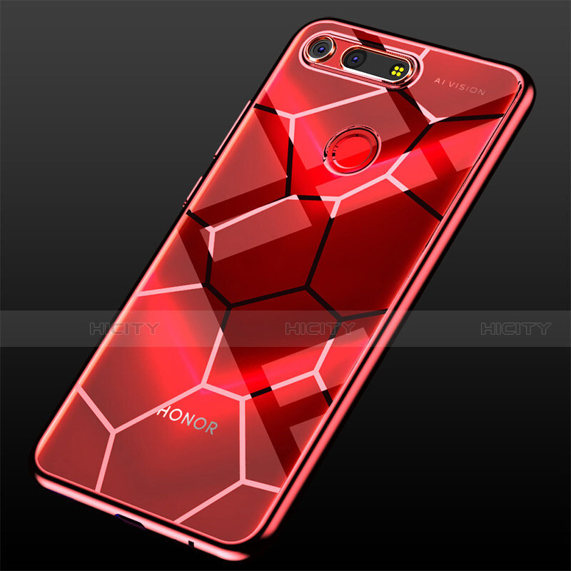 Custodia Silicone Trasparente Ultra Sottile Cover Morbida S05 per Huawei Honor V20 Rosso