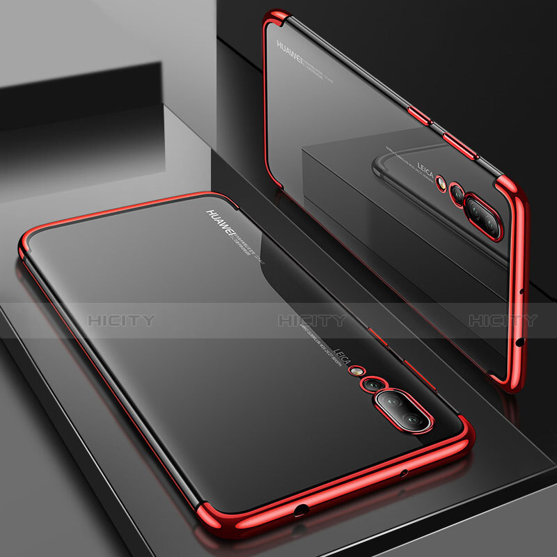 Custodia Silicone Trasparente Ultra Sottile Cover Morbida S05 per Huawei P20 Pro Rosso