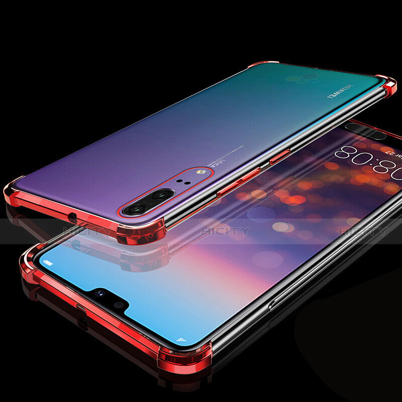 Custodia Silicone Trasparente Ultra Sottile Cover Morbida S05 per Huawei P20 Rosso